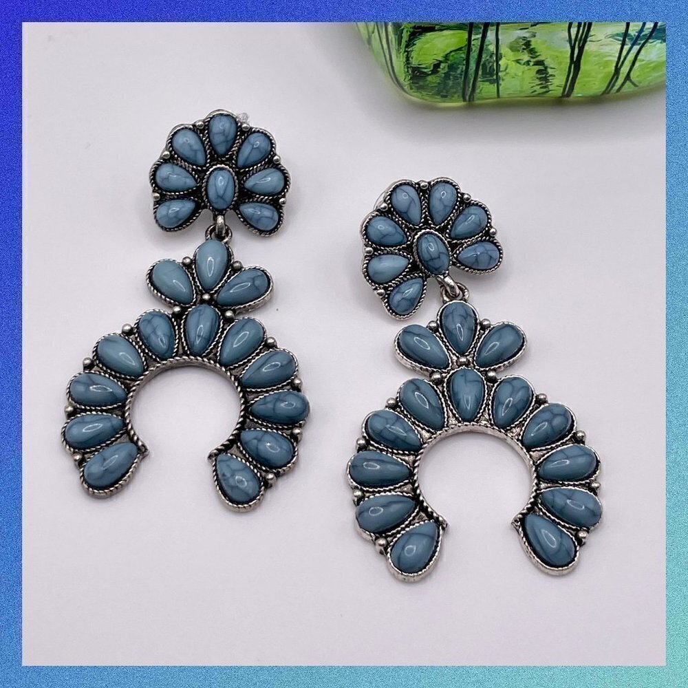 Western Boho Style Silver Concho Naja Earrings #872